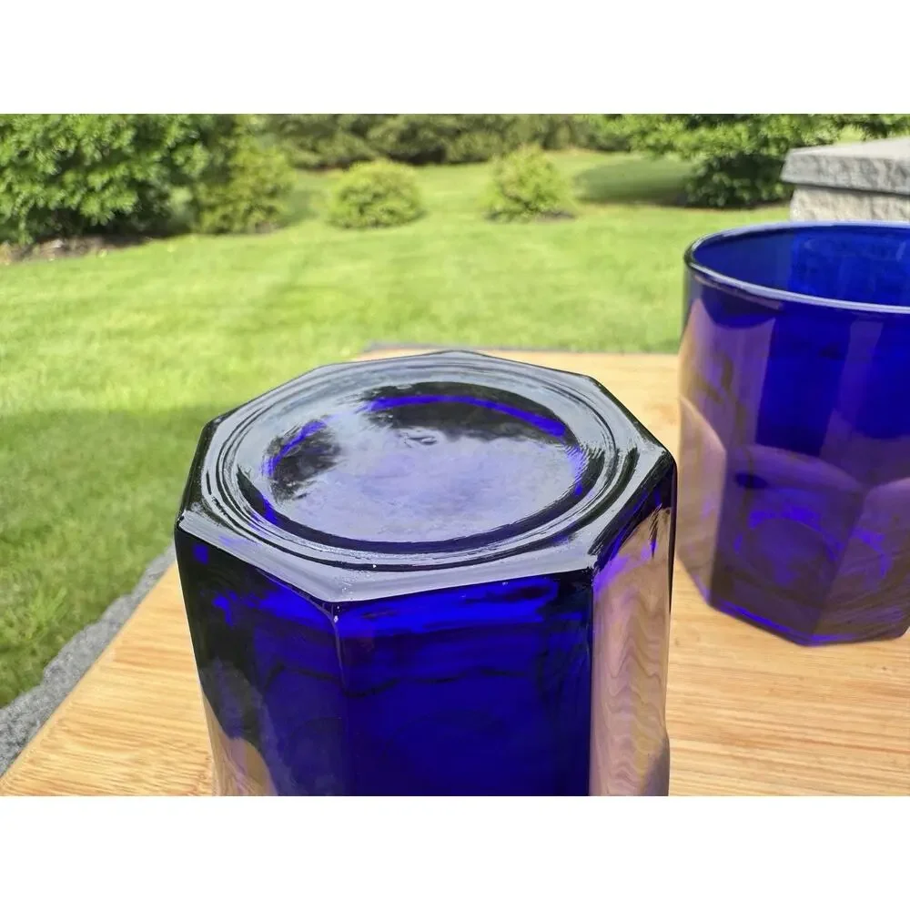 Vintage Libbey Crisa Cobalt Blue Tumbler 3-7/8” Drinking Glasses ~Set of 4